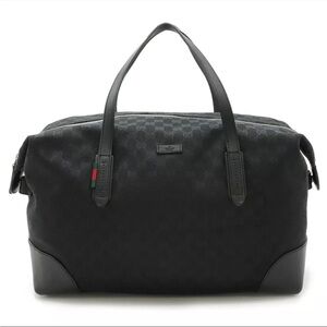 GUCCI GG Canvas Carry-On Duffel Bag Boston Bag Travel Bag Leather Black 240801N